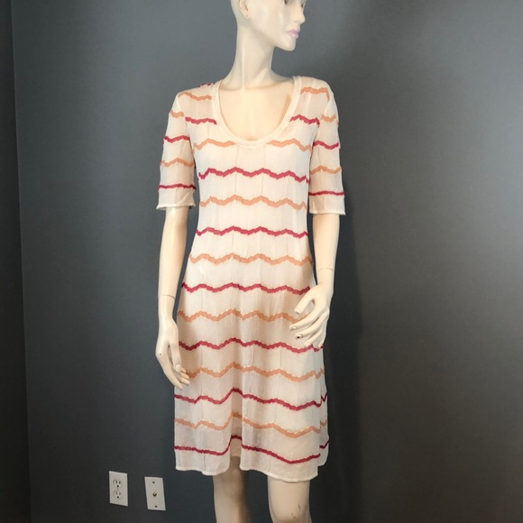 NWOT Missoni White Striped Short Sleeve Dress - Picture 1 of 8